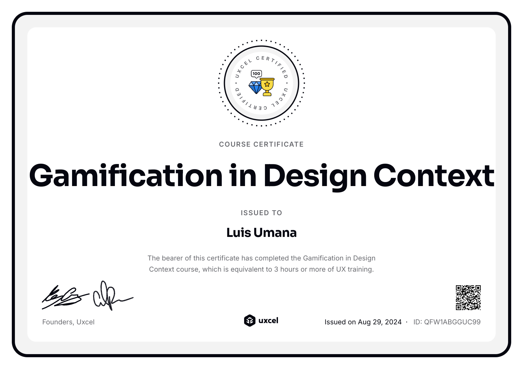 Luis Umana's certificate